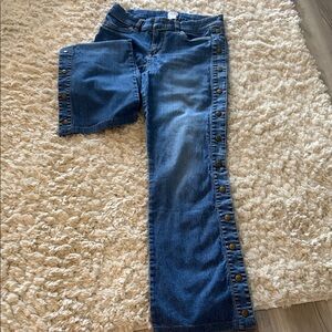 Vintage Cache Dark Blue Flare Jeans with Button Detail; Size 6